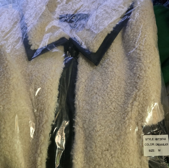 Blue Blush Black and Cream Teddy Jacket Faux Leather S, M, and Large - Picture 4 of 6